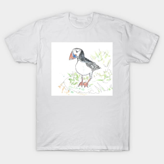 Puffin line drawing T-Shirt by DebTheZeb